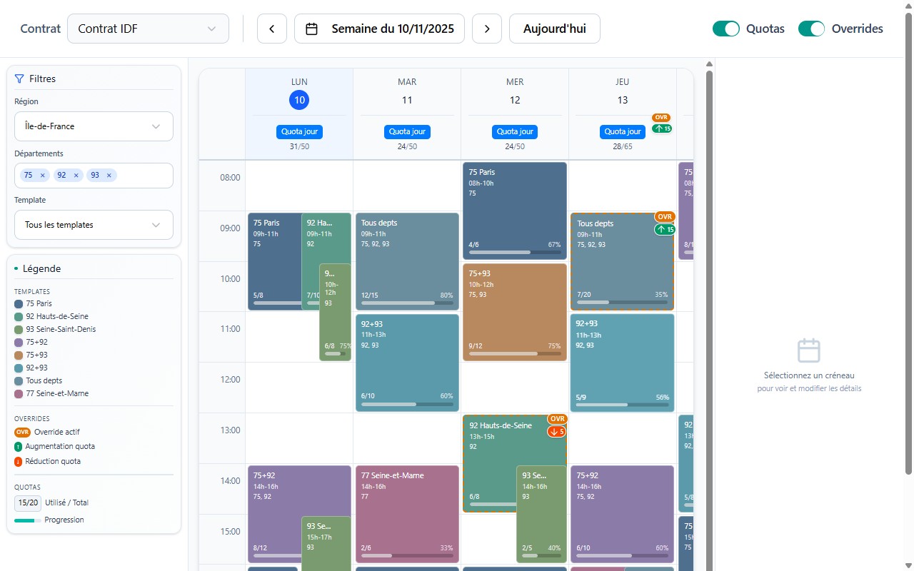 Aperçu du module calendrier de JDME